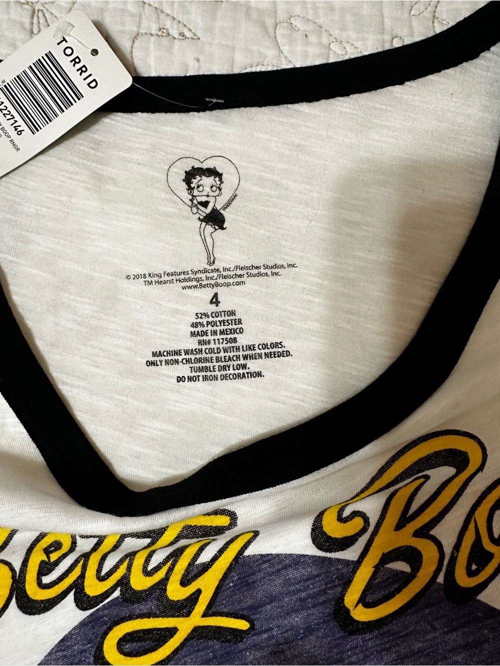 NWT Torrid Betty Boop White Ringer Burnout Tee — Size 4X - Picture 3 of 4